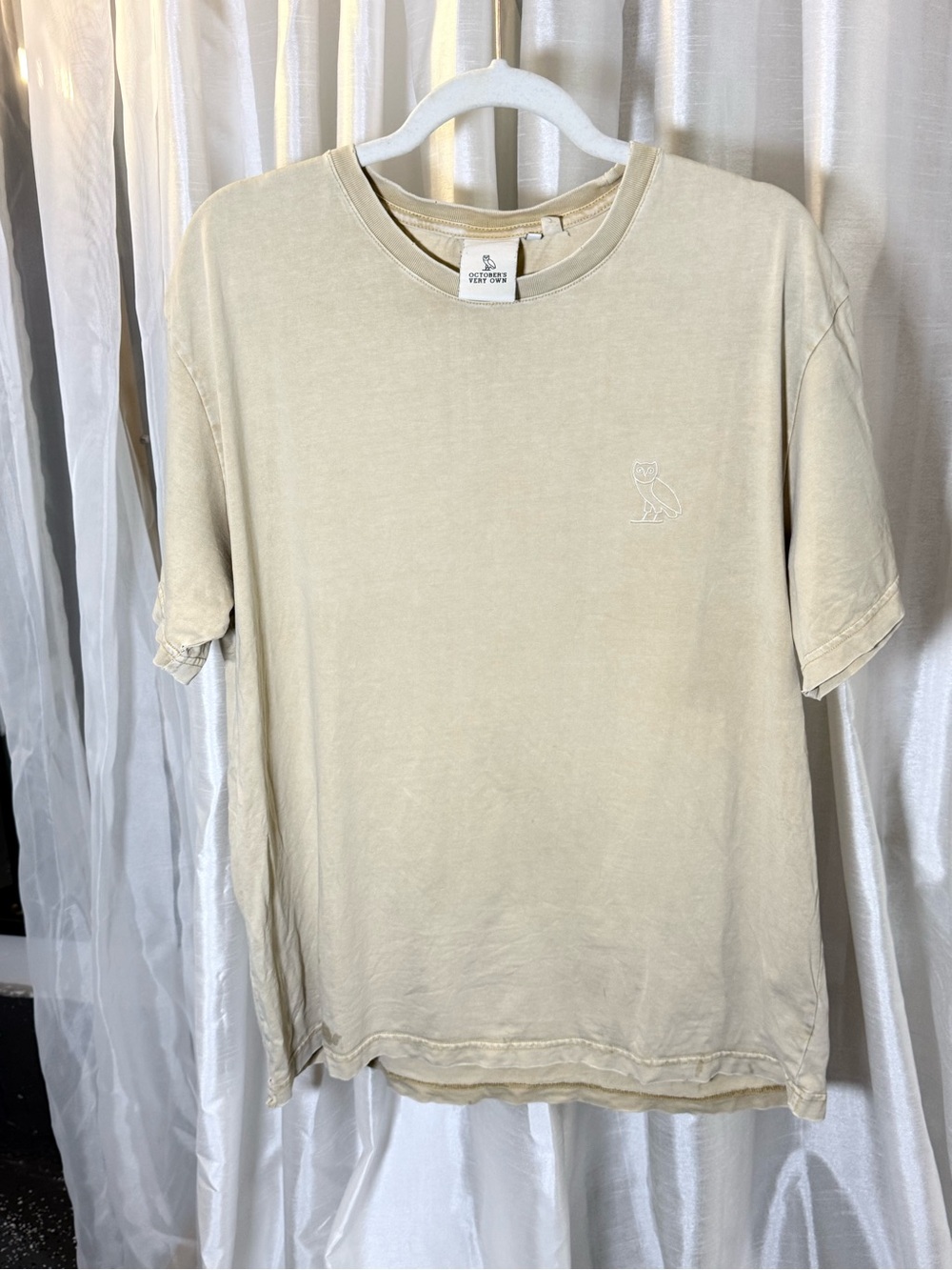 OVO Cream Crewneck Tee with Subtle Owl Patch